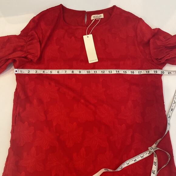 Roolee Women’s Red Midi Dress Floral Detail NWT Sz M Polyester Shift Style - Picture 10 of 13